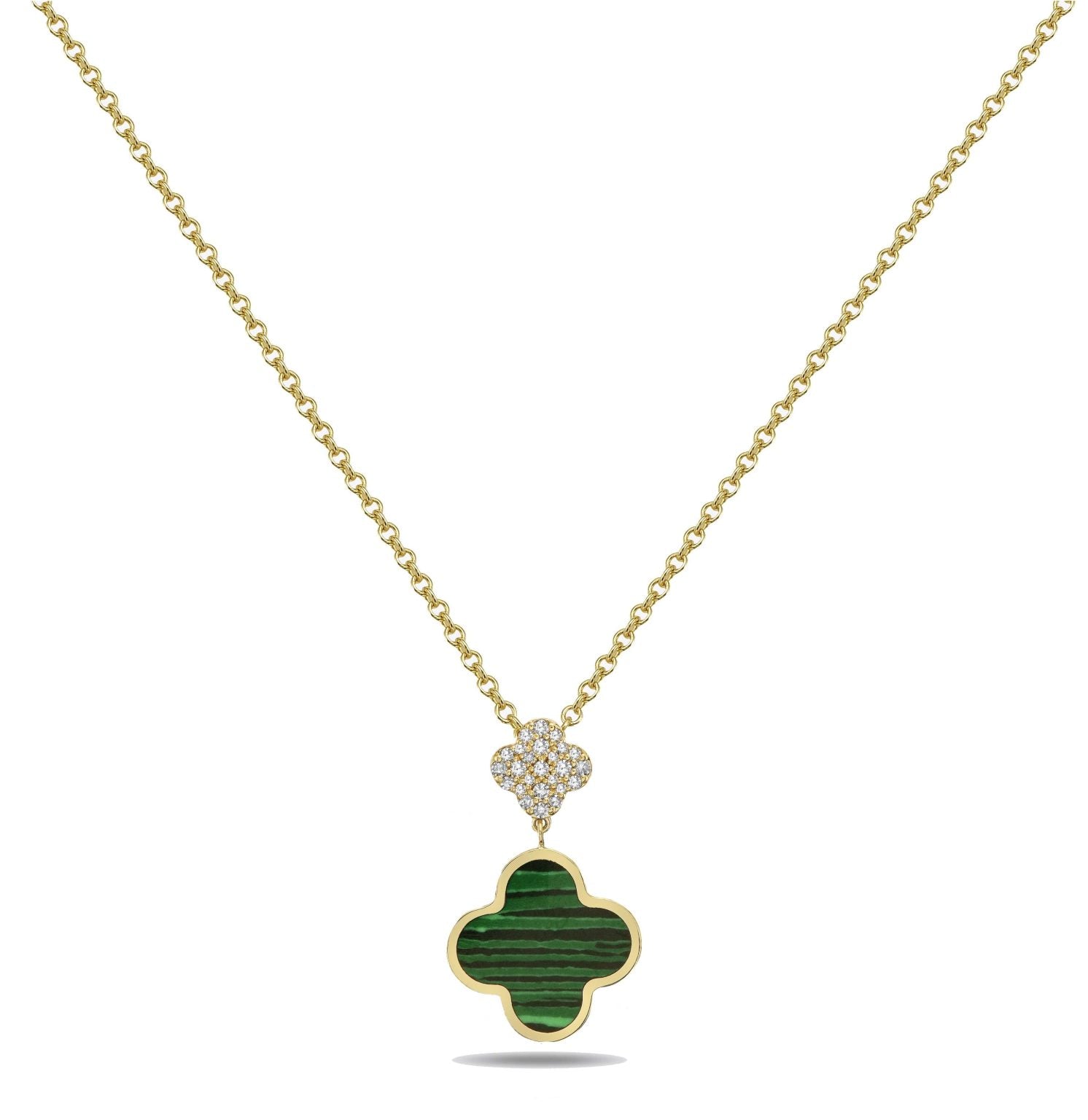 Birmingham Jewelry - 14K Yellow Gold Clover Dangle Diamond Pendant Necklace (Malachite) - Birmingham Jewelry