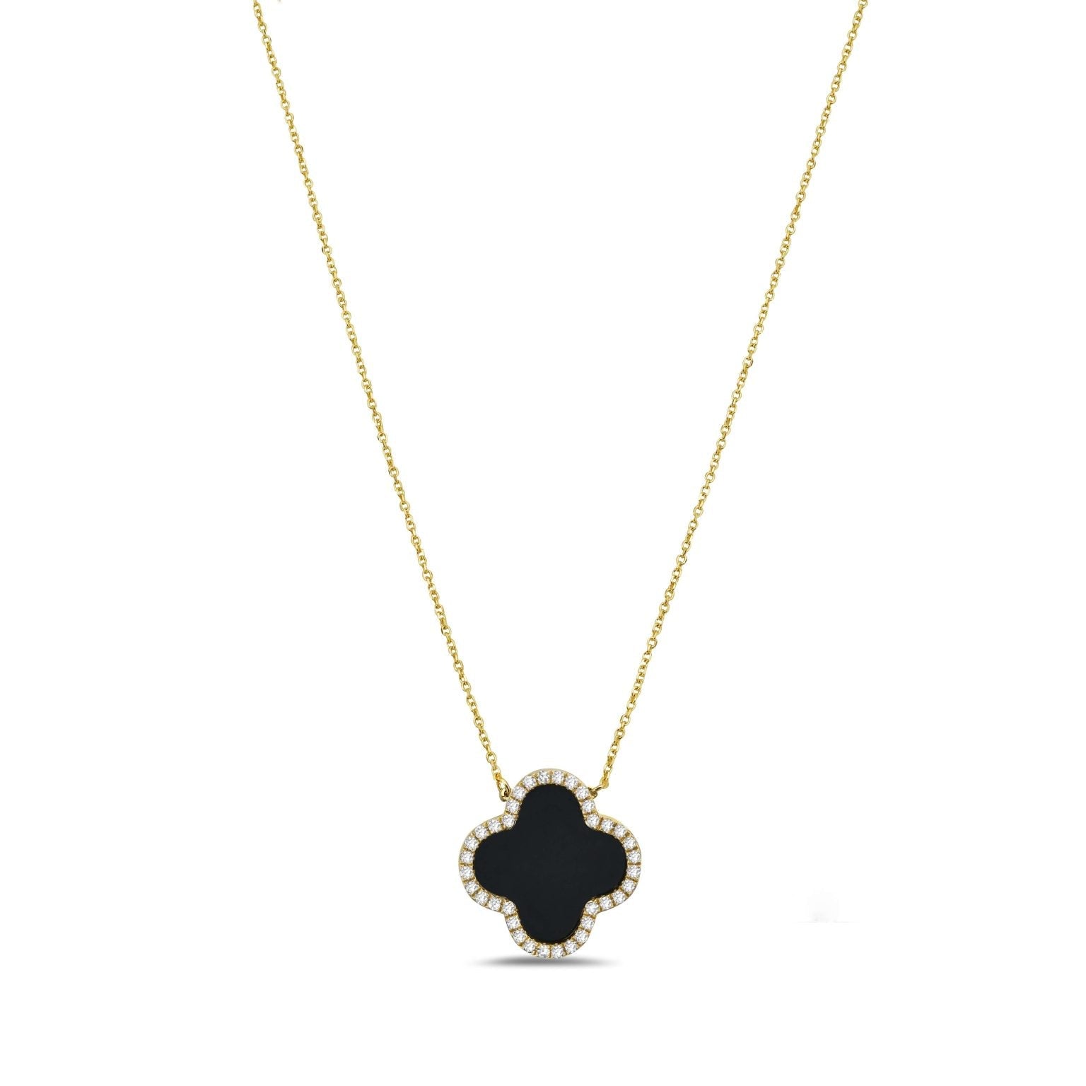 Birmingham Jewelry - 14K Yellow Gold Clover Pendant Necklace - Diamond (Onyx) - Birmingham Jewelry
