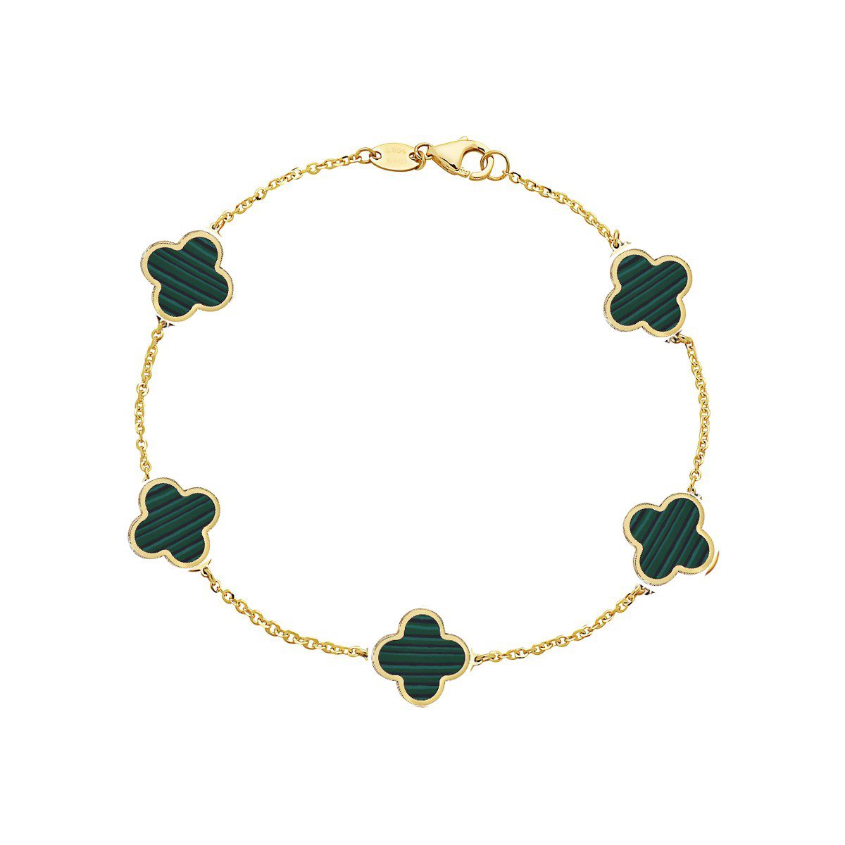 Birmingham Jewelry - 14K Yellow Gold Clover Station Bracelet (Malachite) - Birmingham Jewelry