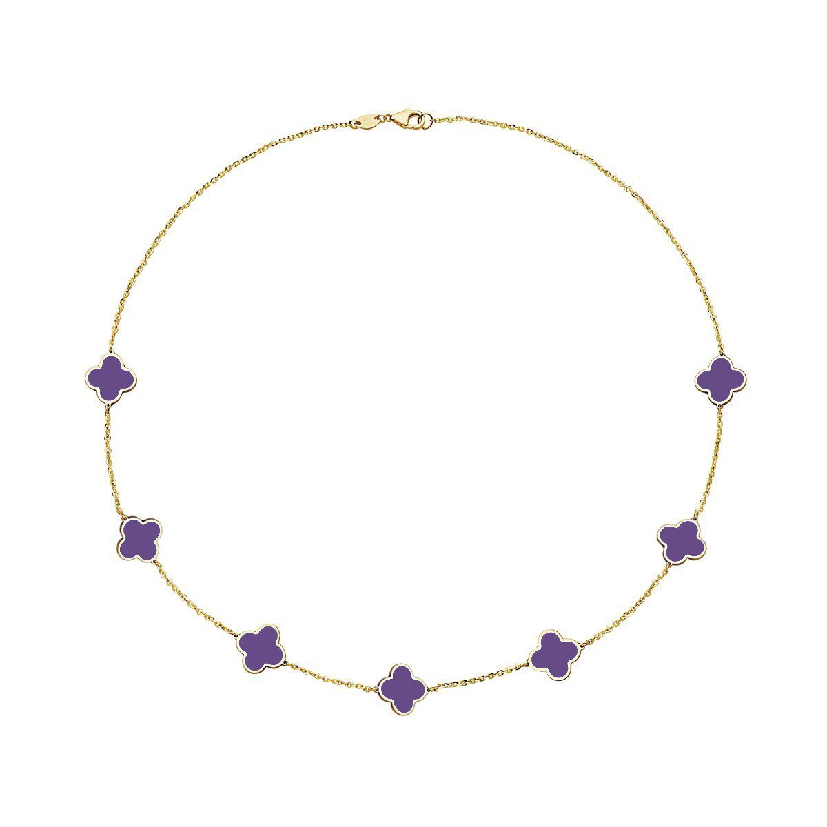 Birmingham Jewelry - 14K Yellow Gold Clover Station Necklace (Amethyst) - Birmingham Jewelry