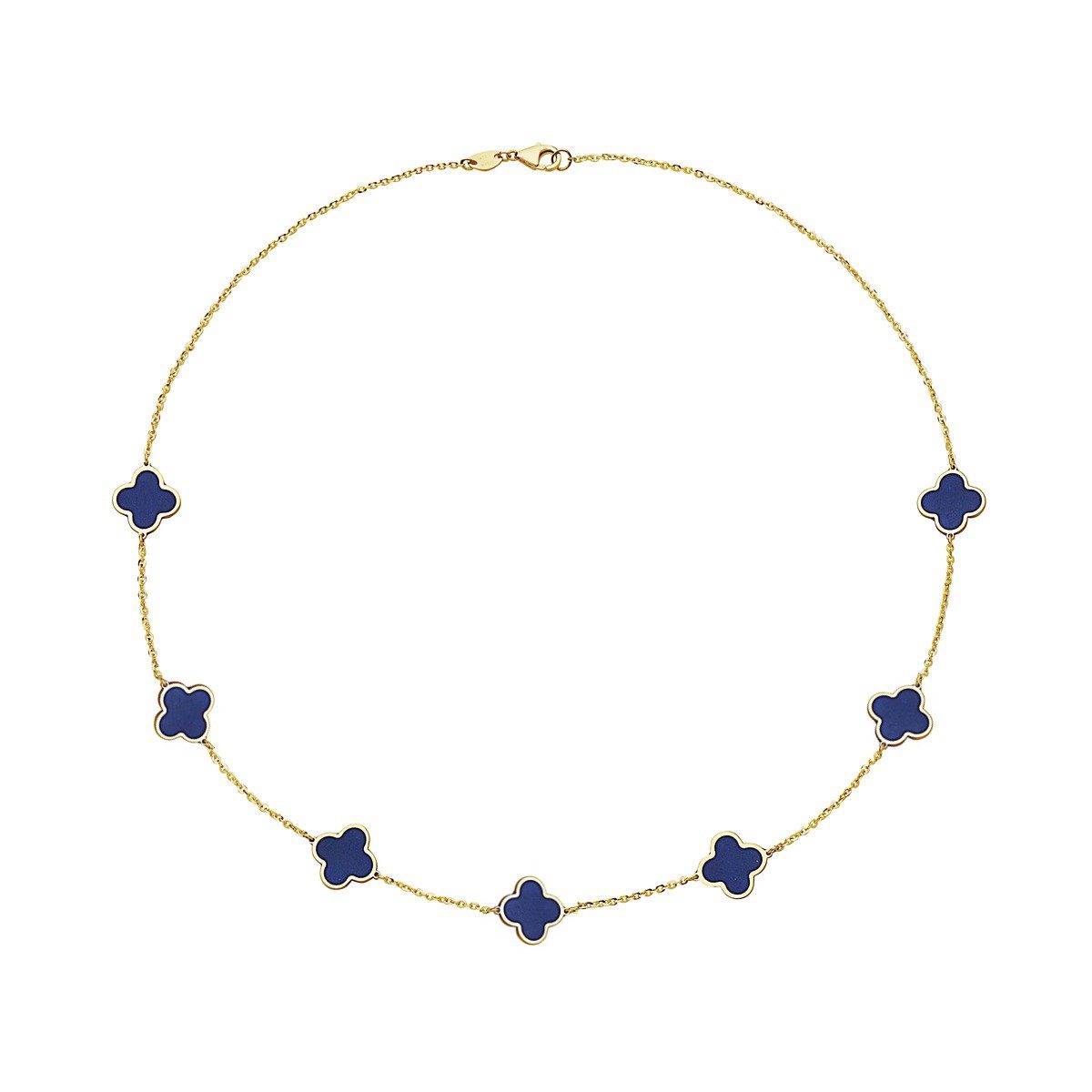 Birmingham Jewelry - 14K Yellow Gold Clover Station Necklace (Lapis) - Birmingham Jewelry