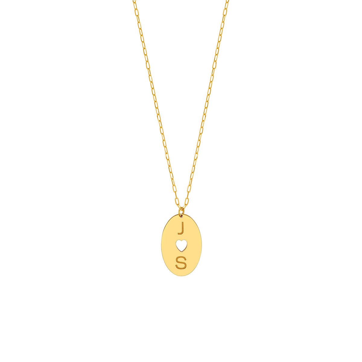 Birmingham Jewelry - 14K Yellow Gold Cutout Heart Engravable Disk Paper Clip Necklace - Birmingham Jewelry