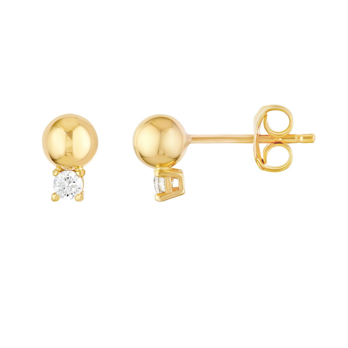 Birmingham Jewelry - 14K Yellow Gold Diamond and Bead Stud Earrings - Birmingham Jewelry