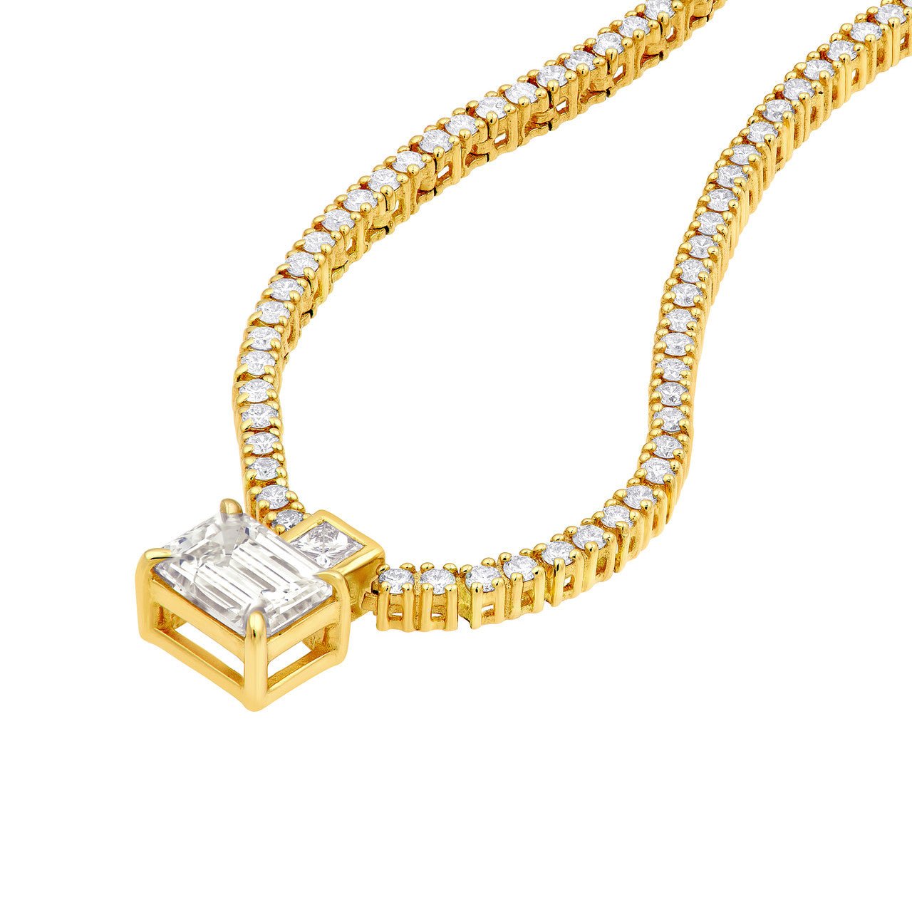 Birmingham Jewelry - 14K Yellow Gold Diamond Tennis Necklace with Emerald Cut Center Stone - Birmingham Jewelry