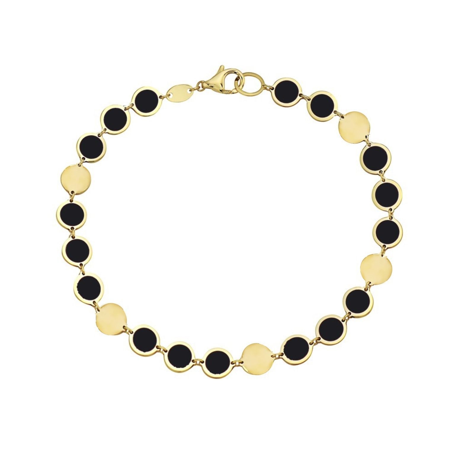 Birmingham Jewelry - 14K Yellow Gold Disc Bracelet Alternating (Onyx / Gold) - Birmingham Jewelry