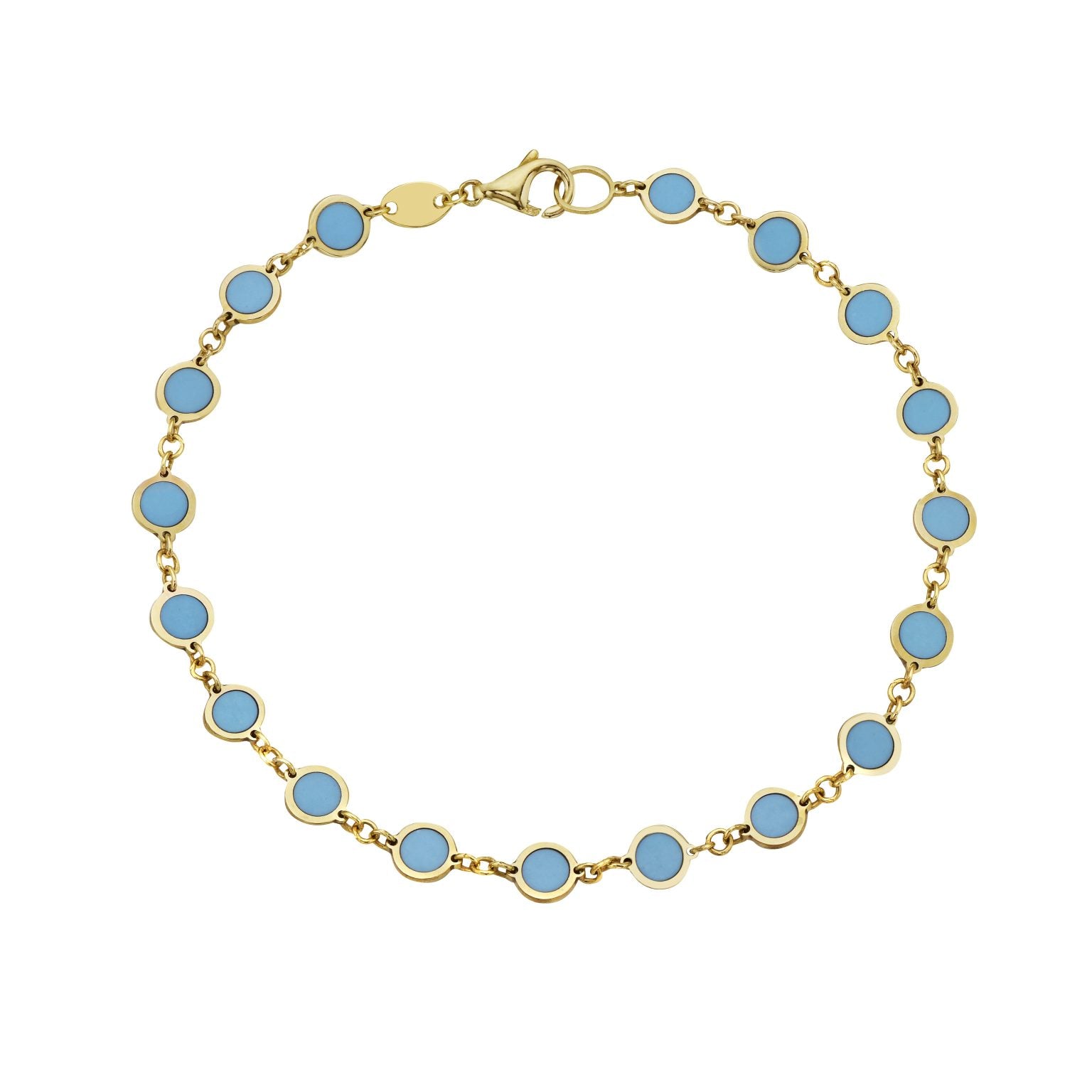 Birmingham Jewelry - 14K Yellow Gold Disc Link Bracelet (Turquoise) - Birmingham Jewelry