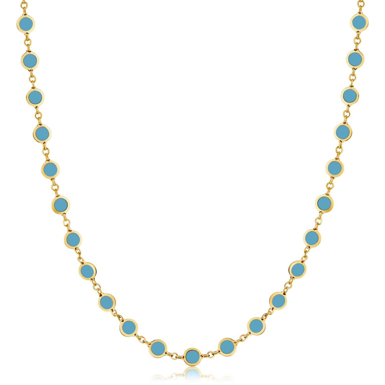 Birmingham Jewelry - 14K Yellow Gold Disc Link Long Necklace (Turquoise) - Birmingham Jewelry