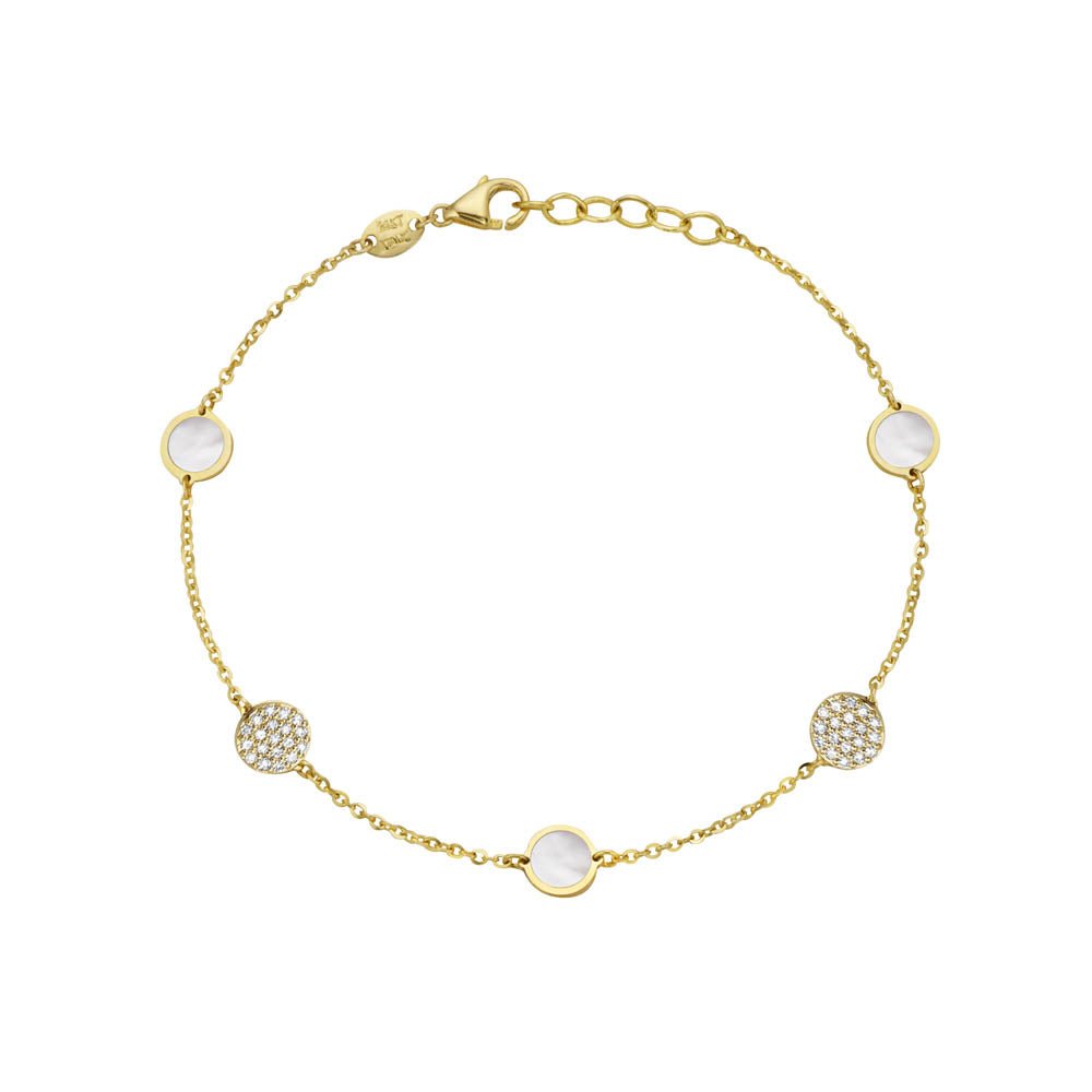 Birmingham Jewelry - 14K Yellow Gold Disc Station Bracelet - Diamond (MOP) - Birmingham Jewelry