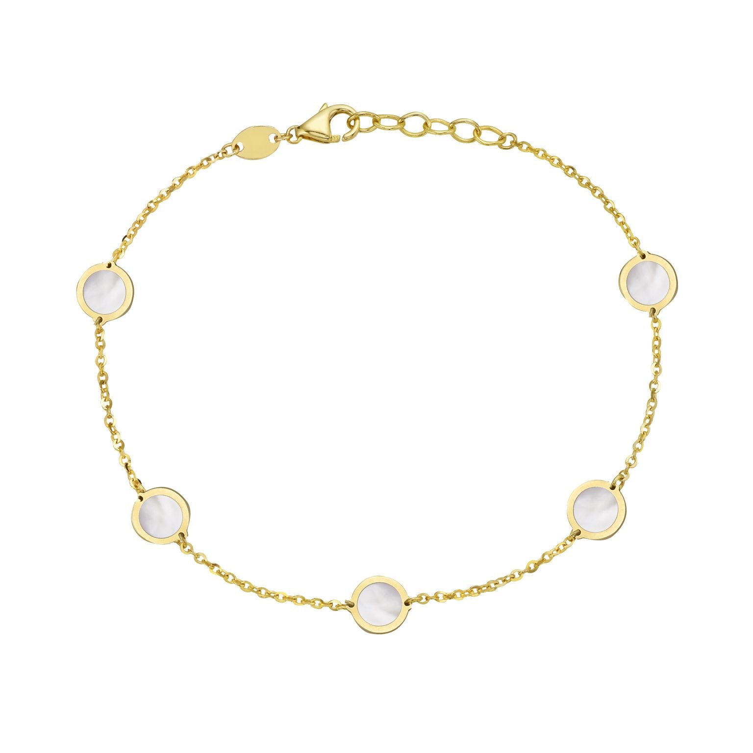 Birmingham Jewelry - 14K Yellow Gold Disc Station Bracelet (MOP) - Birmingham Jewelry