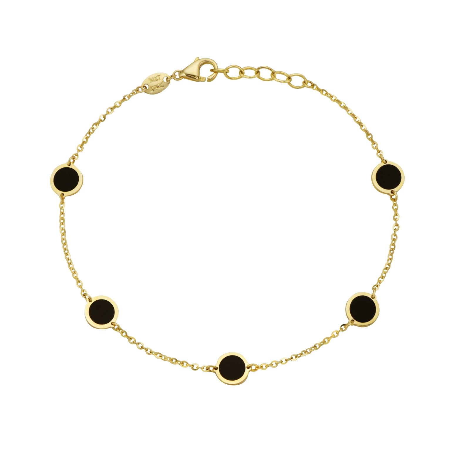 Birmingham Jewelry - 14K Yellow Gold Disc Station Bracelet (Onyx) - Birmingham Jewelry