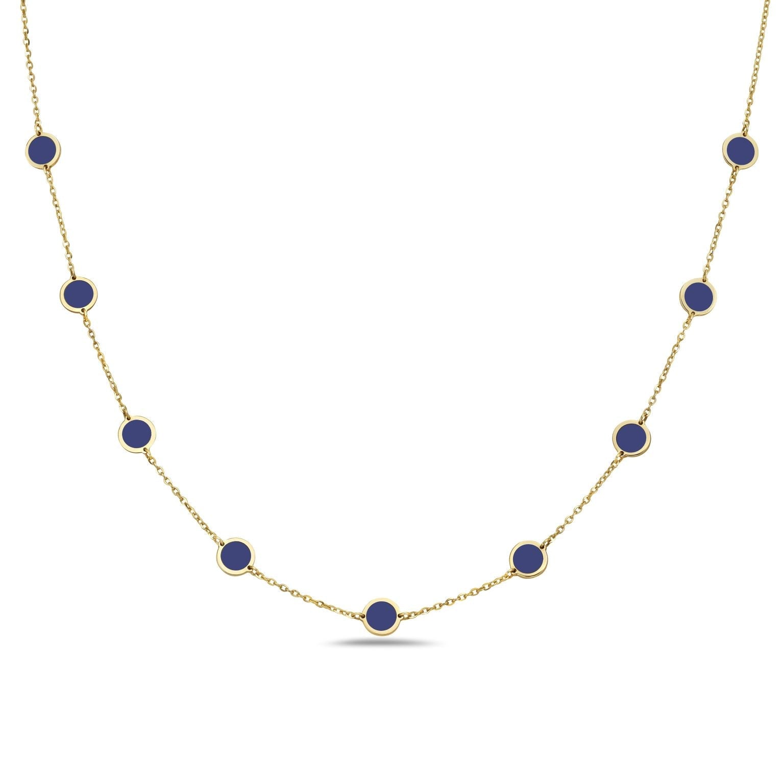 Birmingham Jewelry - 14K Yellow Gold Disc Station Necklace (Lapis) - Birmingham Jewelry