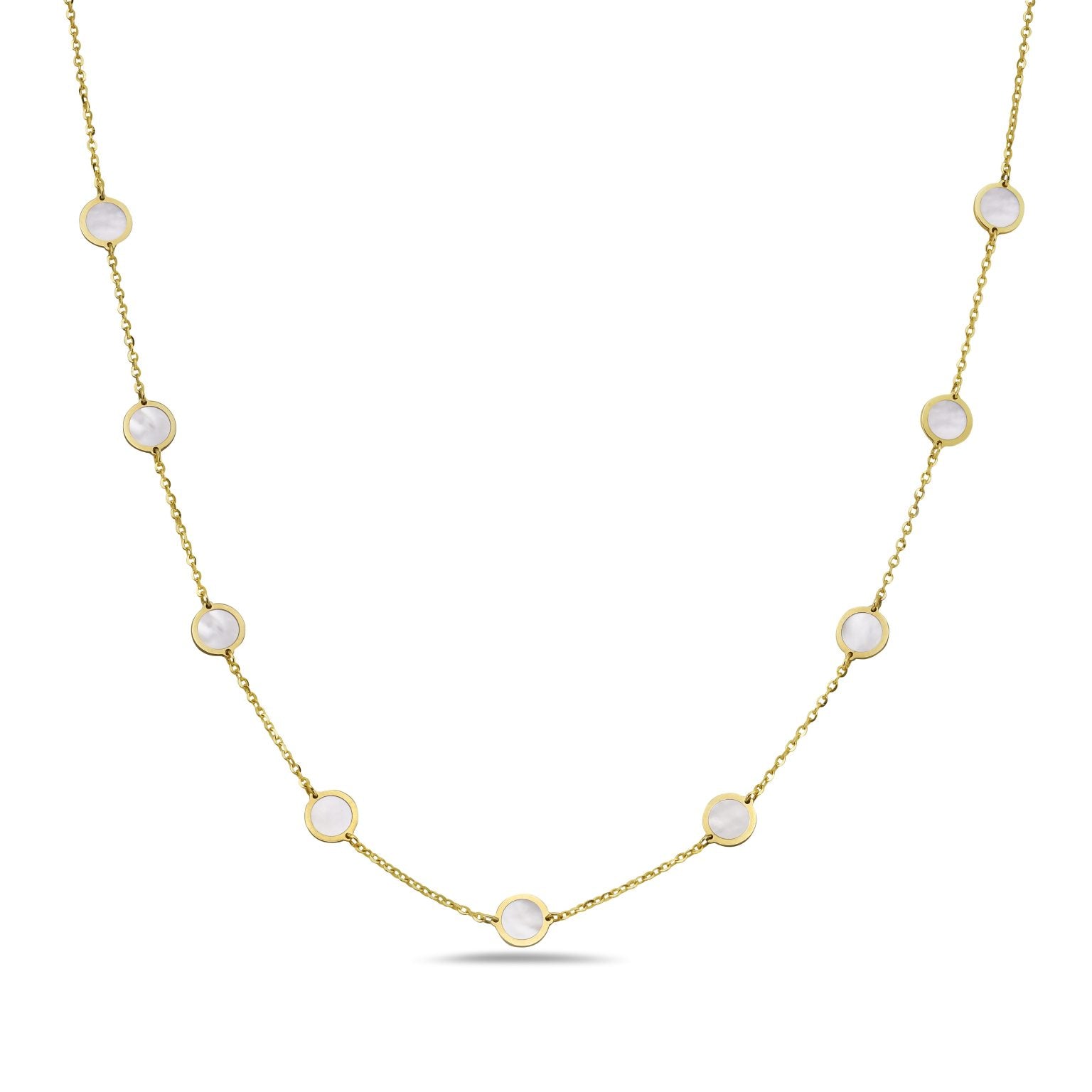 Birmingham Jewelry - 14K Yellow Gold Disc Station Necklace (MOP) - Birmingham Jewelry