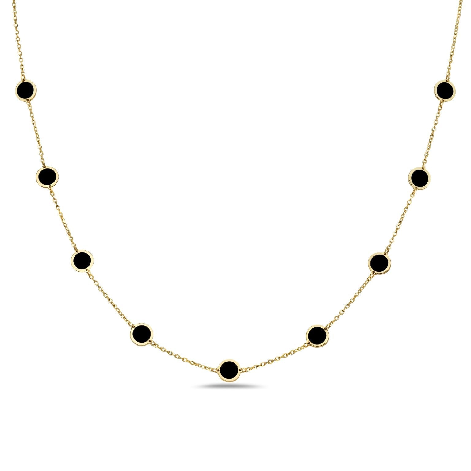 Birmingham Jewelry - 14K Yellow Gold Disc Station Necklace (Onyx) - Birmingham Jewelry