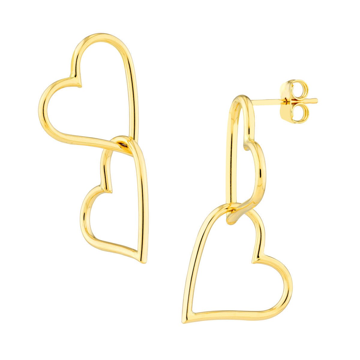 Birmingham Jewelry - 14K Yellow Gold Double Open Heart Dangle Earrings - Birmingham Jewelry
