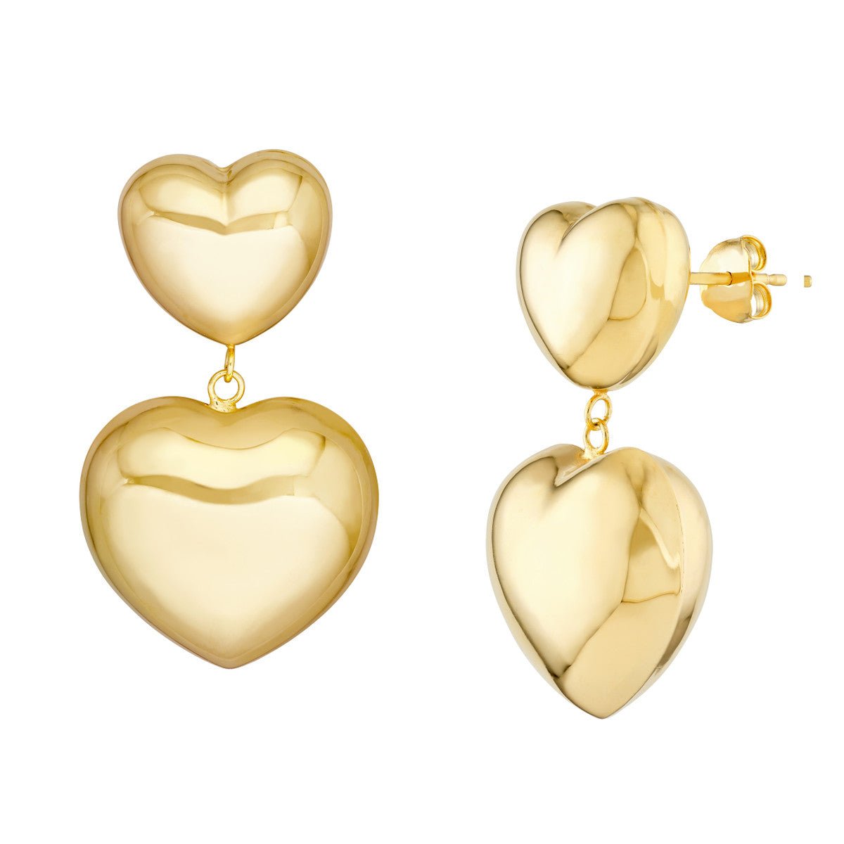 Birmingham Jewelry - 14K Yellow Gold Double Puff Heart Dangle Earrings - Birmingham Jewelry