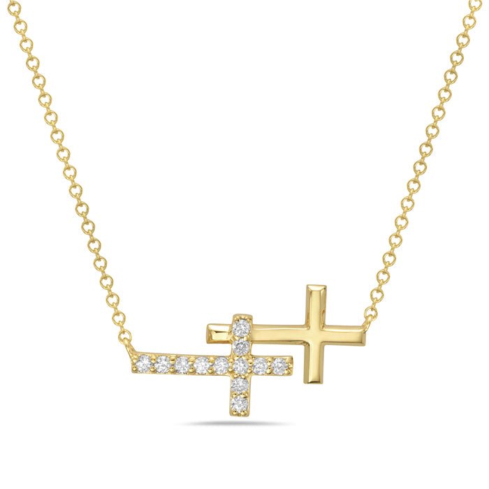Birmingham Jewelry - 14K Yellow Gold Double Sideways Cross Necklace - Birmingham Jewelry