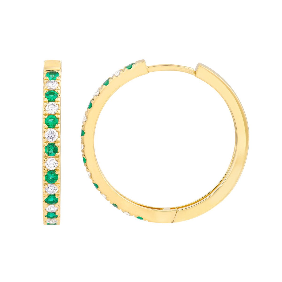 14K Yellow Gold Emerald & Diamond Hoop Earrings (3/8tcw) Birmingham Jewelry Earrings Birmingham Jewelry