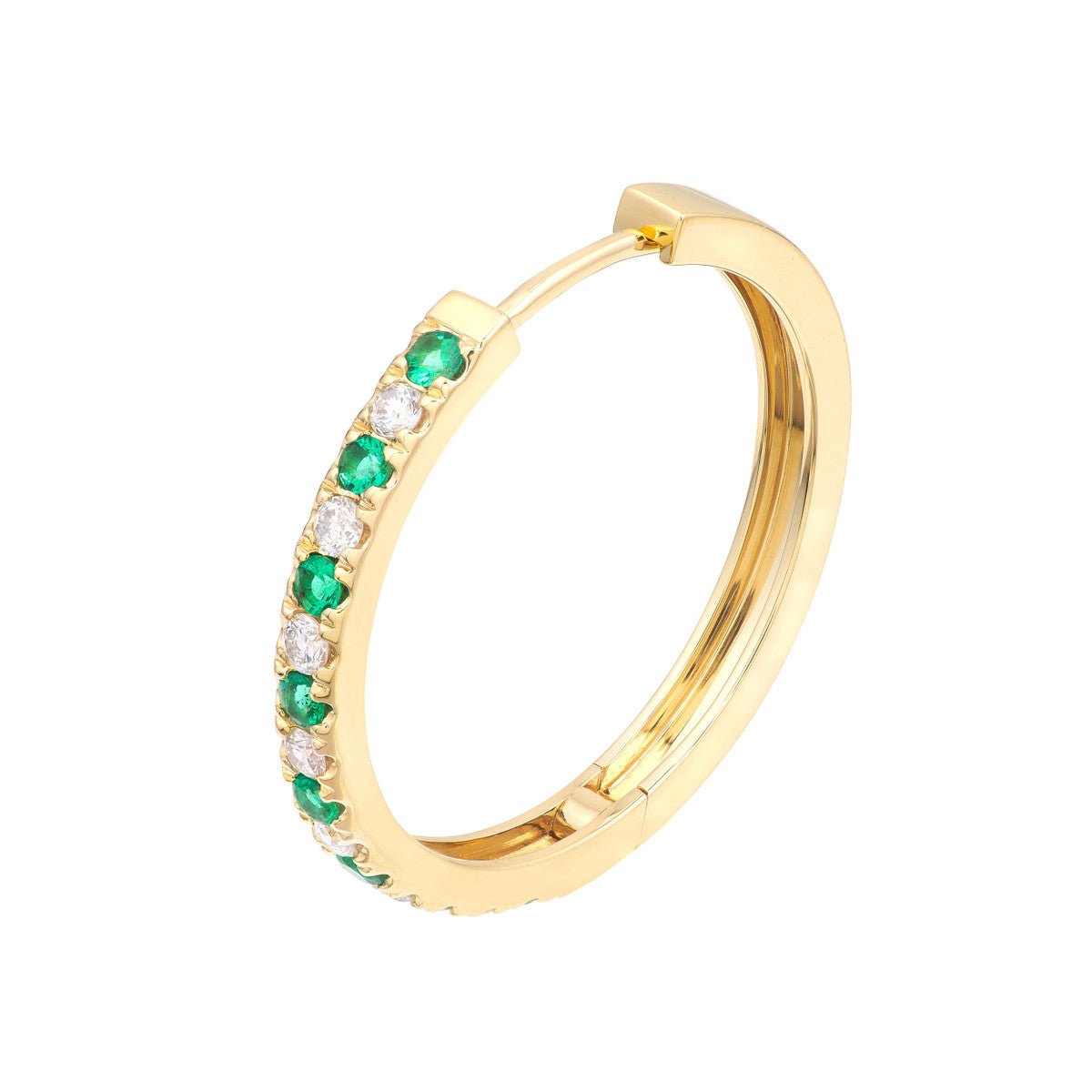 14K Yellow Gold Emerald & Diamond Hoop Earrings (3/8tcw) Birmingham Jewelry Earrings Birmingham Jewelry