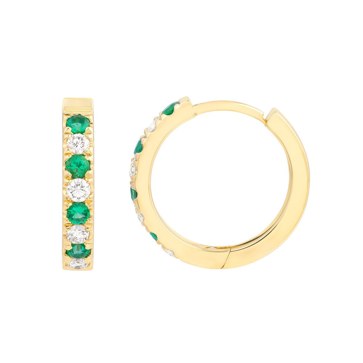 14K Yellow Gold Emerald & Diamond Huggies (1/4tcw) Birmingham Jewelry Earrings Birmingham Jewelry