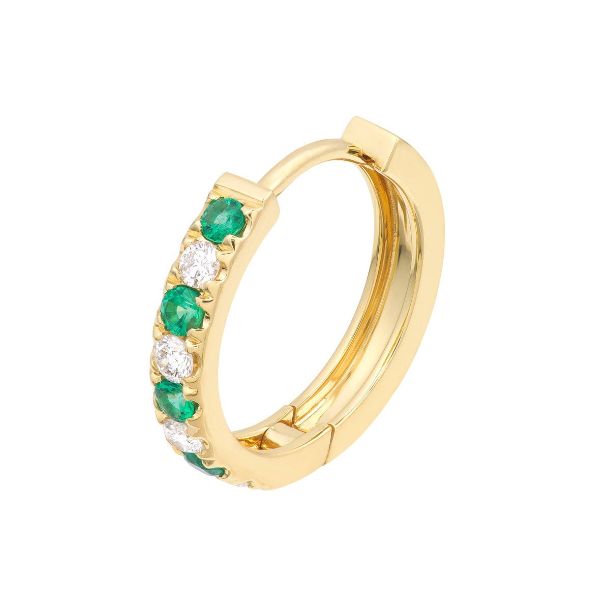 14K Yellow Gold Emerald & Diamond Huggies (1/4tcw) Birmingham Jewelry Earrings Birmingham Jewelry