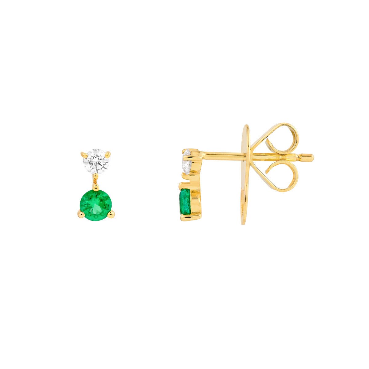 14K Yellow Gold Emerald & Diamond Stud Earrings (1/8tcw) Birmingham Jewelry Earrings Birmingham Jewelry