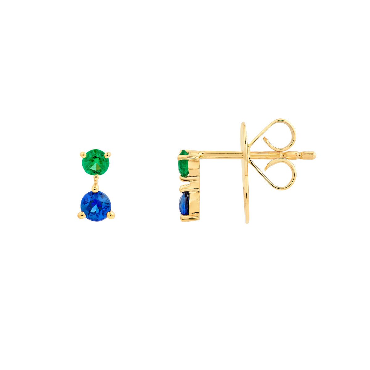 Birmingham Jewelry - 14K Yellow Gold Emerald & Sapphire Stud Earrings - Birmingham Jewelry