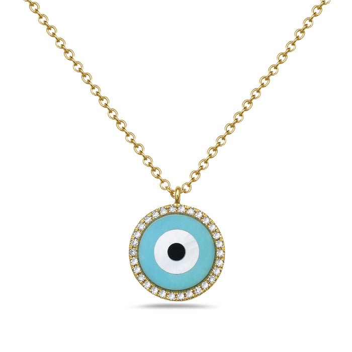 Birmingham Jewelry - 14K Yellow Gold Evil Eye Diamond And Turquoise Necklace - Birmingham Jewelry