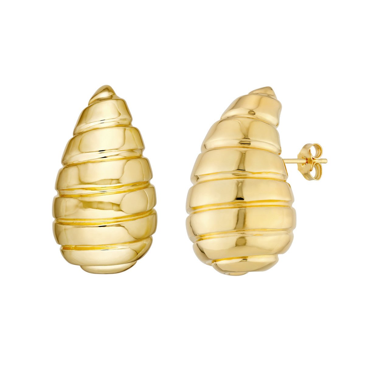 Birmingham Jewelry - 14K Yellow Gold Extra Large Ribbed Teardrop Dome Earrings - Birmingham Jewelry