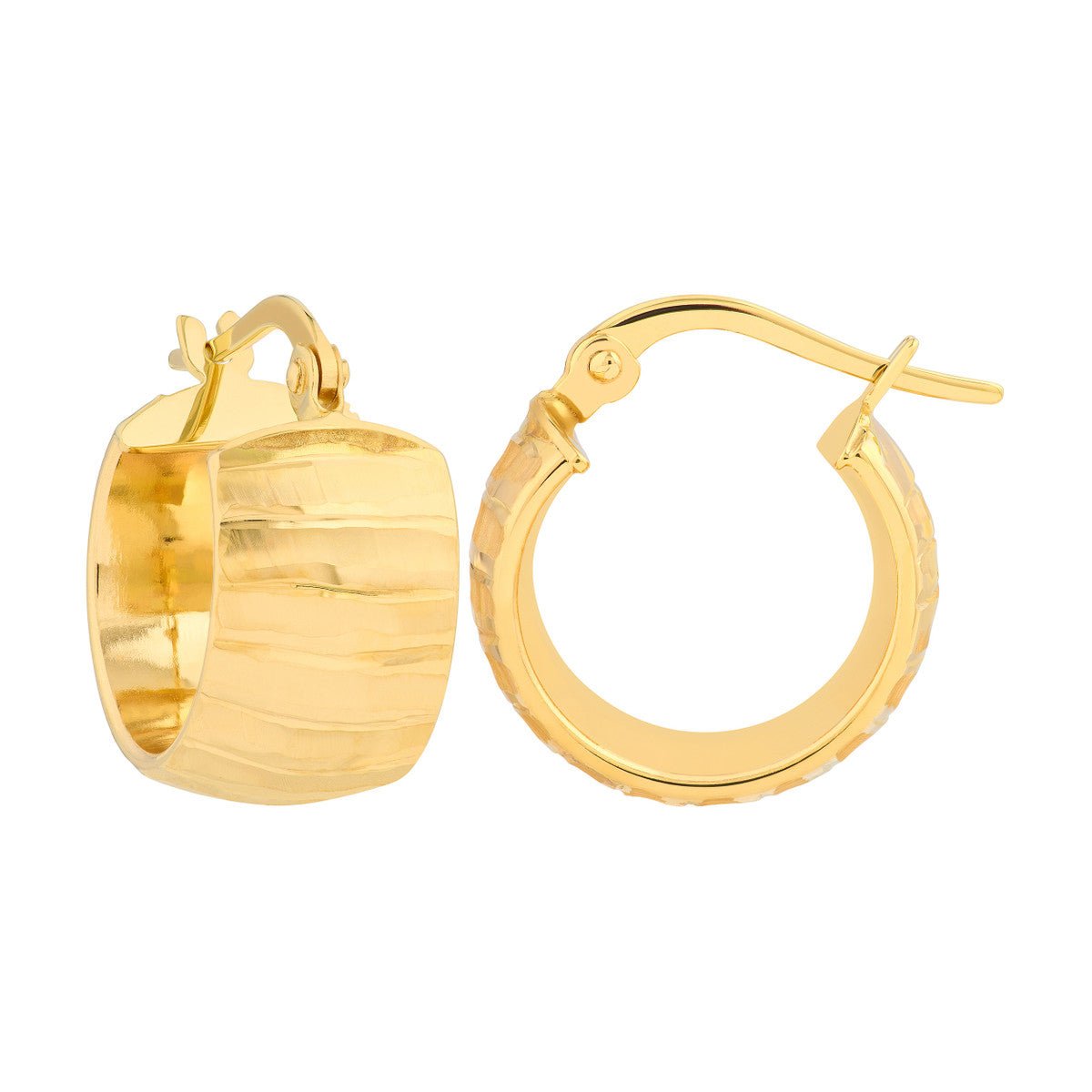 Birmingham Jewelry - 14K Yellow Gold Extra Wide Textured Hoop Earrings - Birmingham Jewelry