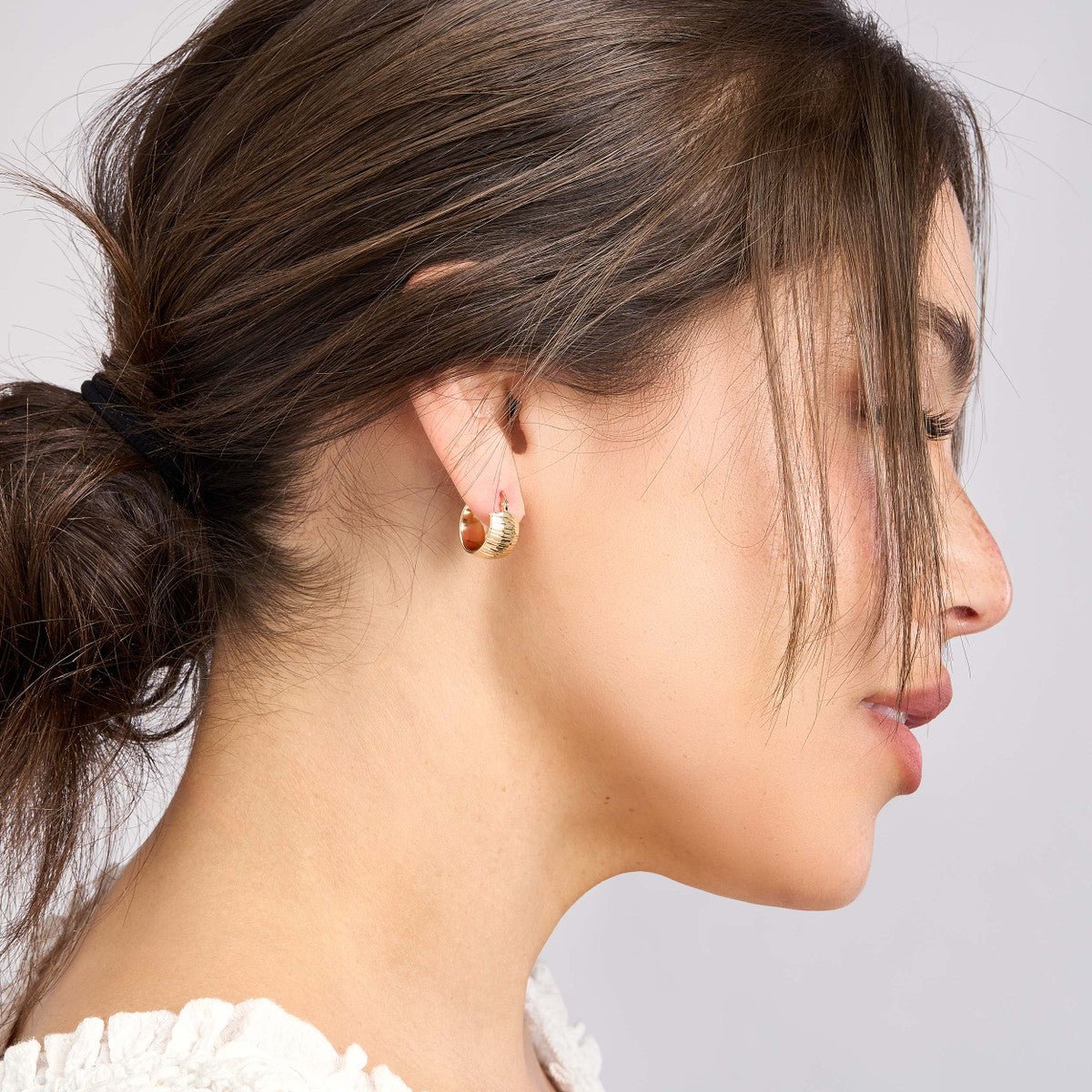 Birmingham Jewelry - 14K Yellow Gold Extra Wide Textured Hoop Earrings - Birmingham Jewelry