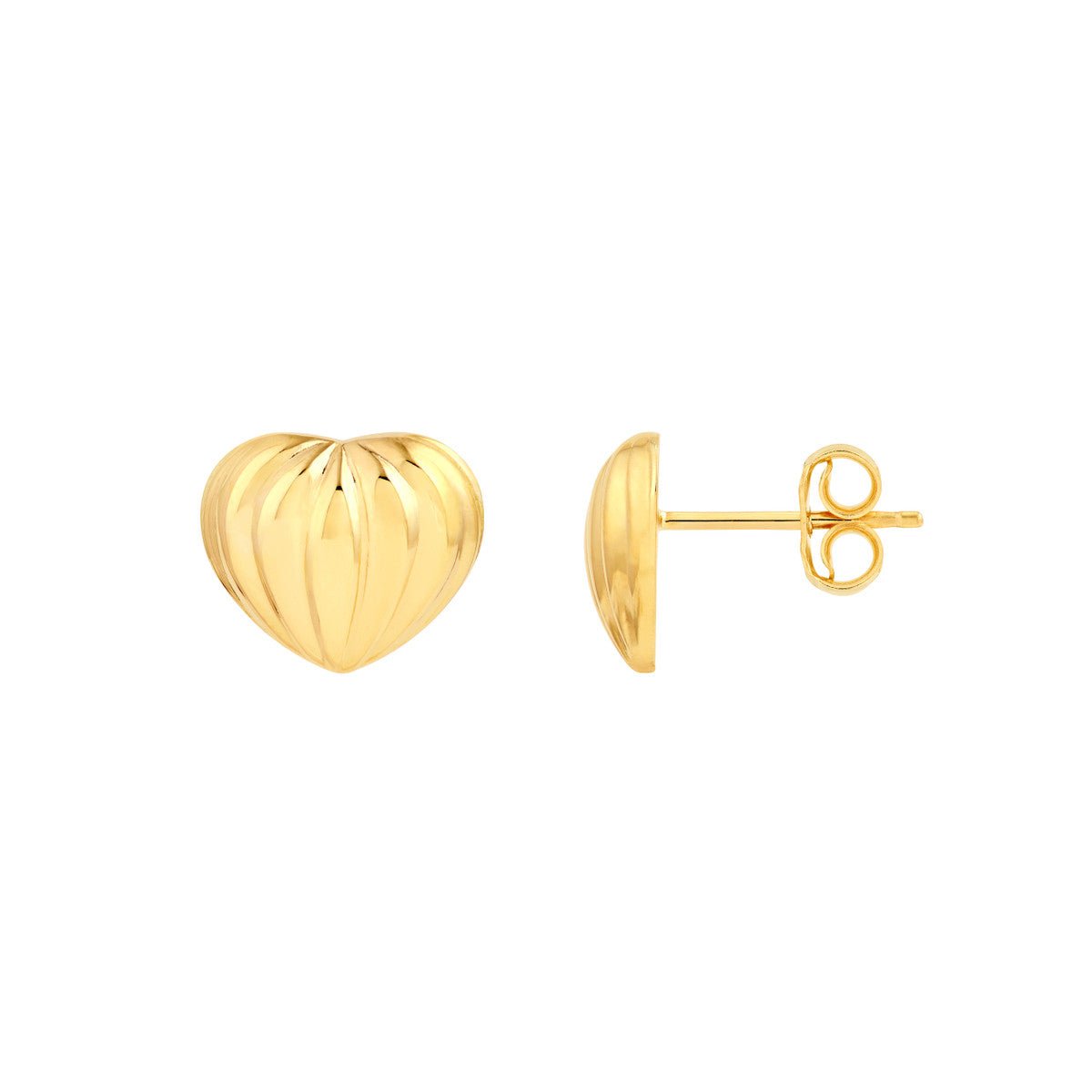 Birmingham Jewelry - 14K Yellow Gold Fluted Heart Small Stud Earrings - Birmingham Jewelry