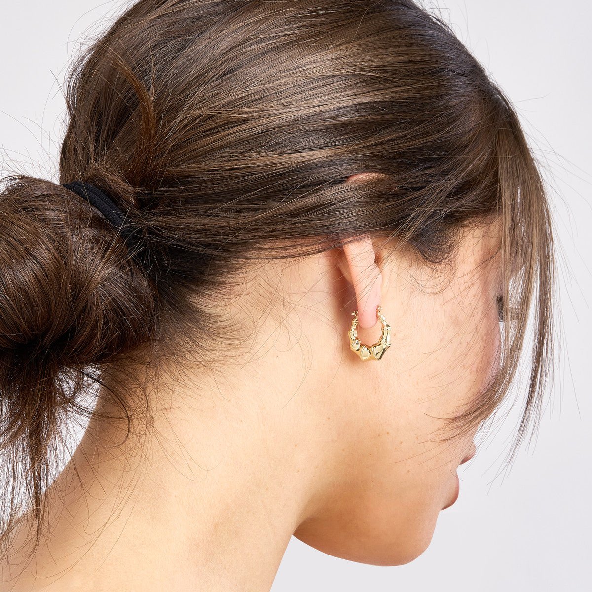 Birmingham Jewelry - 14K Yellow Gold Graduated Bamboo Puff Hoop Earrings - Birmingham Jewelry