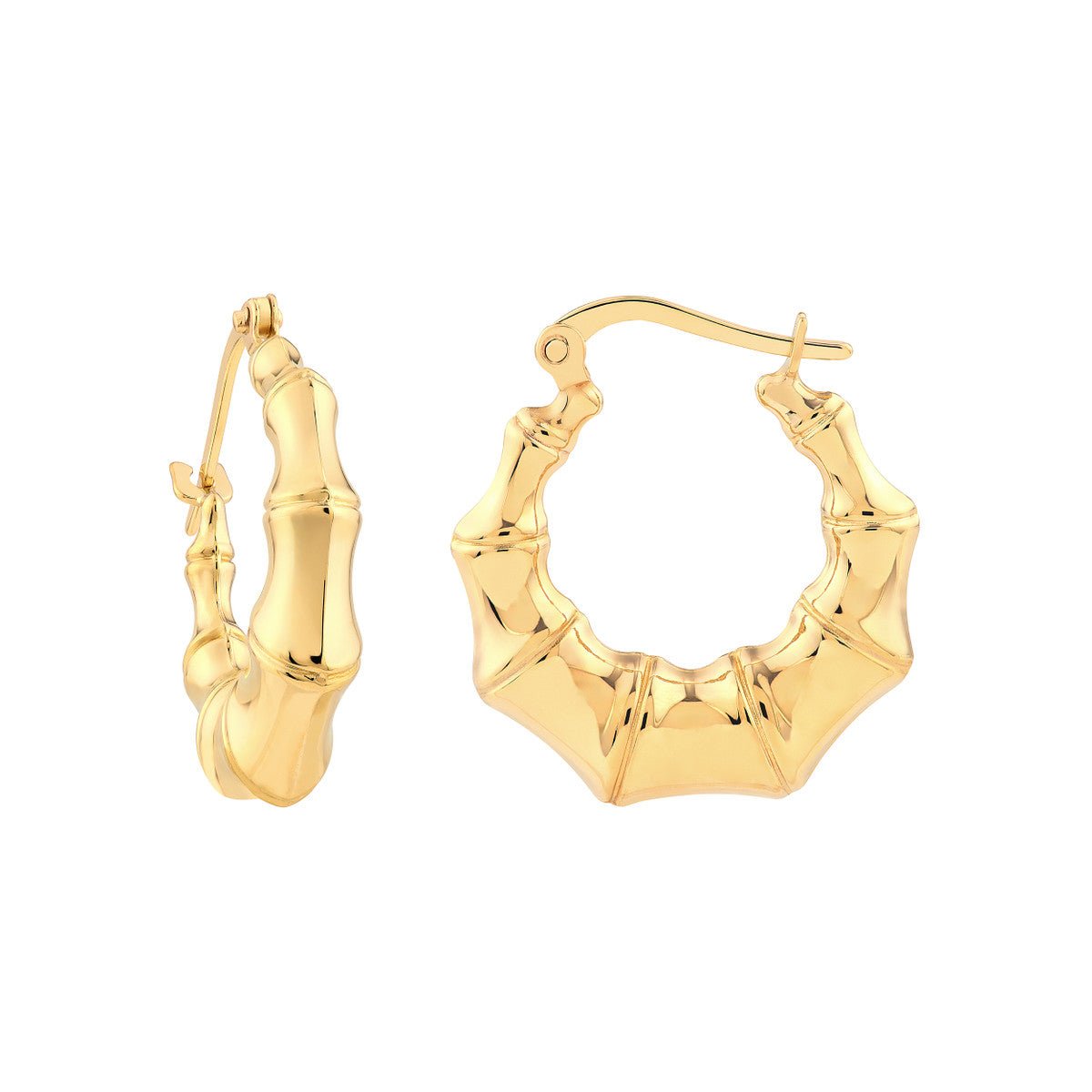 Birmingham Jewelry - 14K Yellow Gold Graduated Bamboo Puff Hoop Earrings - Birmingham Jewelry