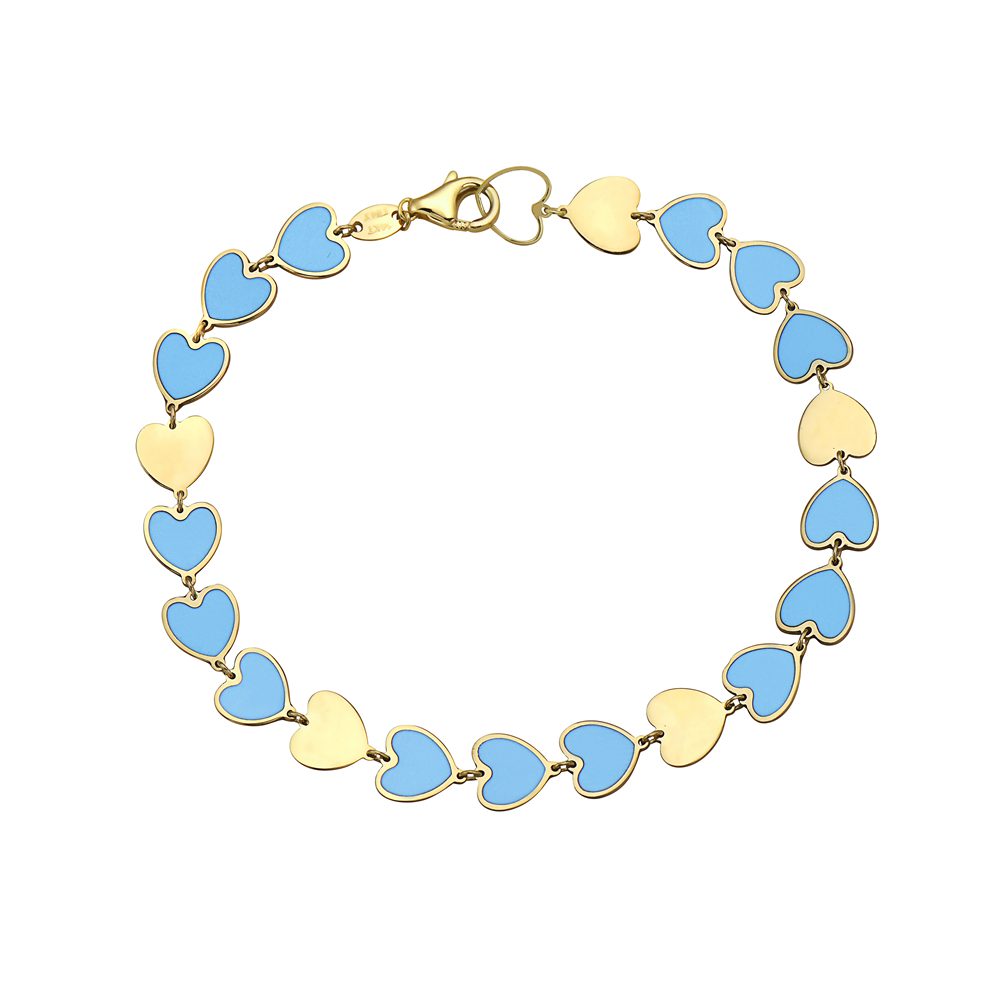 Birmingham Jewelry - 14K Yellow Gold Heart Bracelet (Turquoise / Gold) - Birmingham Jewelry
