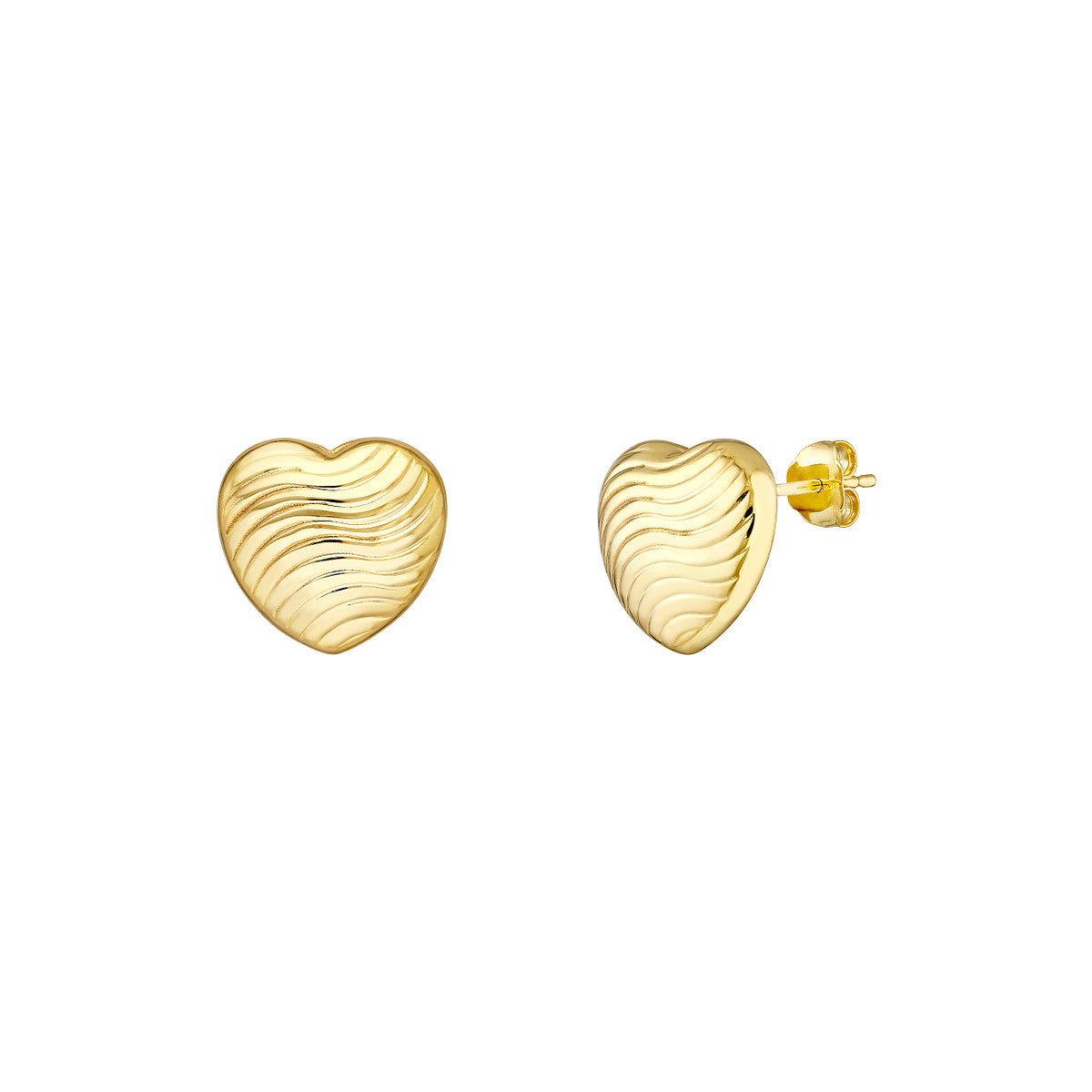 14K Yellow Gold Heart Wave Pattern Stud Earrings Birmingham Jewelry Earrings Birmingham Jewelry