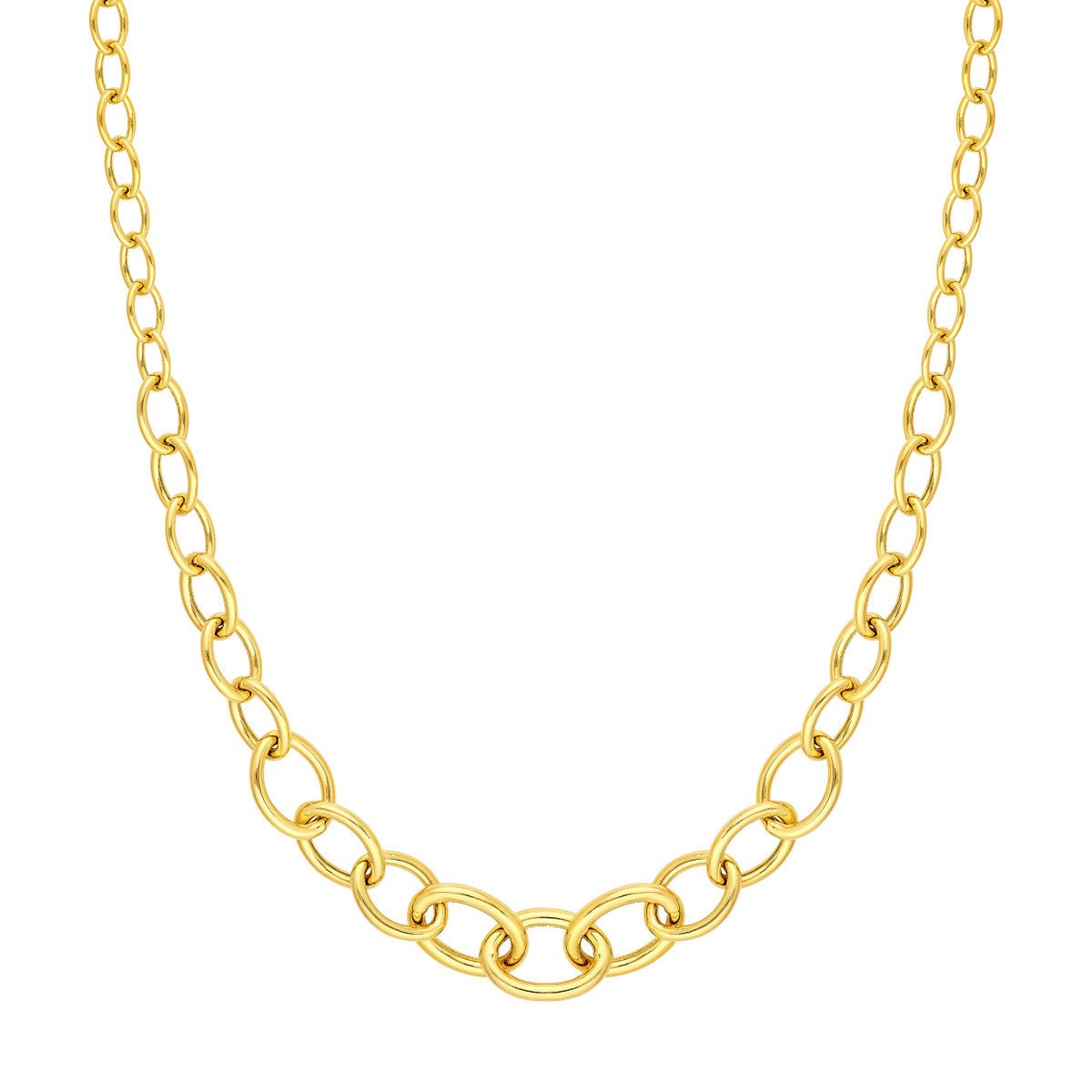 Birmingham Jewelry - 14K Yellow Gold Hollow Graduated Oval Link Necklace - Birmingham Jewelry