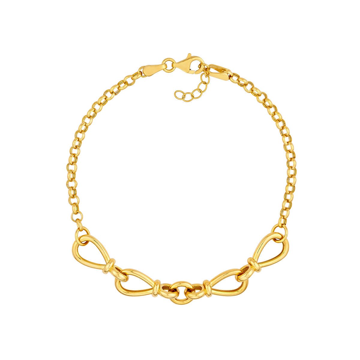 Birmingham Jewelry - 14K Yellow Gold Hollow Teardrop Link Adjustable Bracelet - Birmingham Jewelry