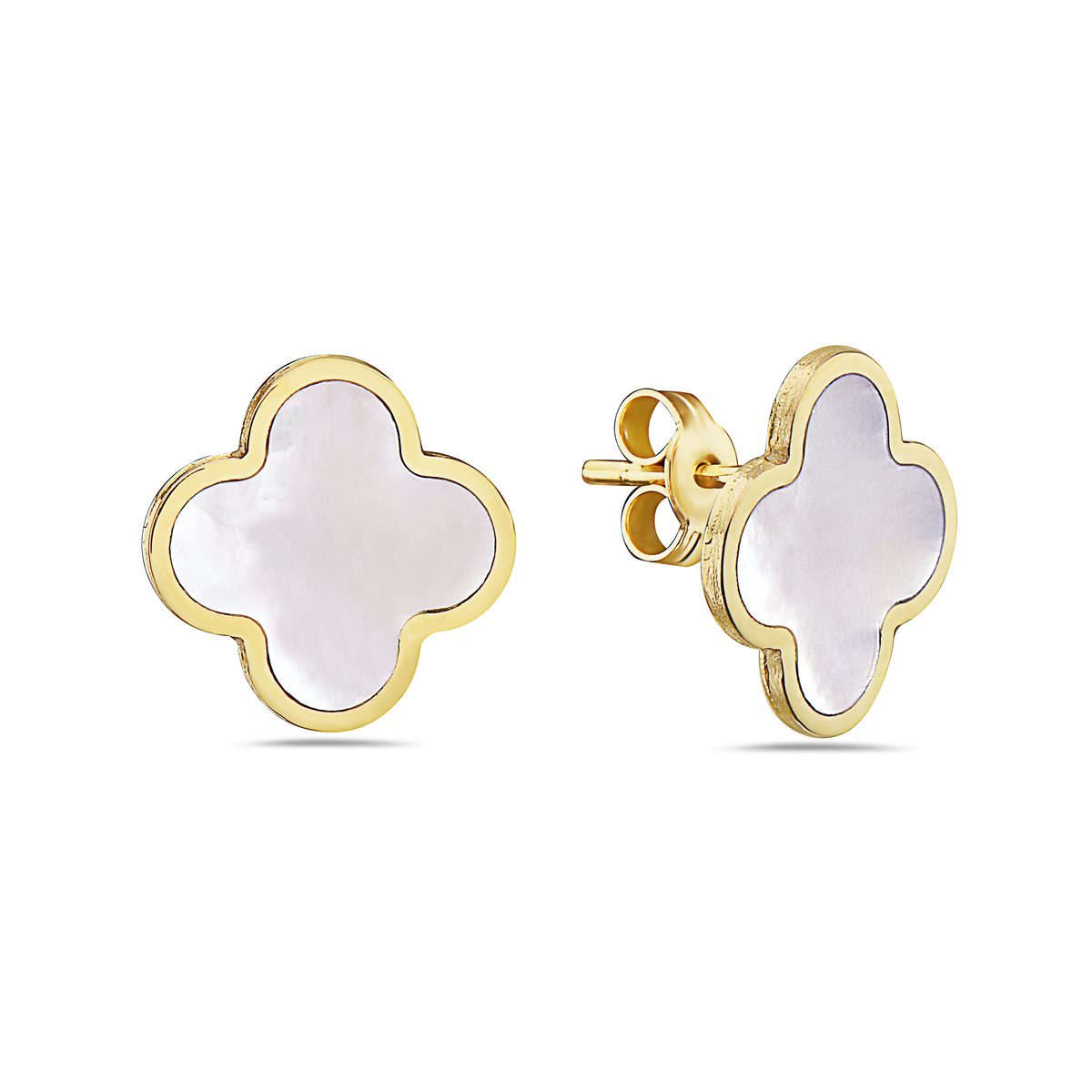 Birmingham Jewelry - 14K Yellow Gold Large Clover Earrings (MOP) - Birmingham Jewelry