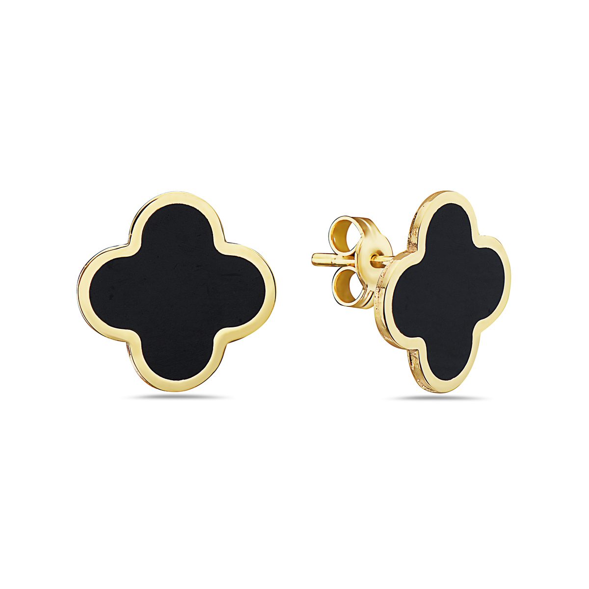 Birmingham Jewelry - 14K Yellow Gold Large Clover Earrings (Onyx) - Birmingham Jewelry