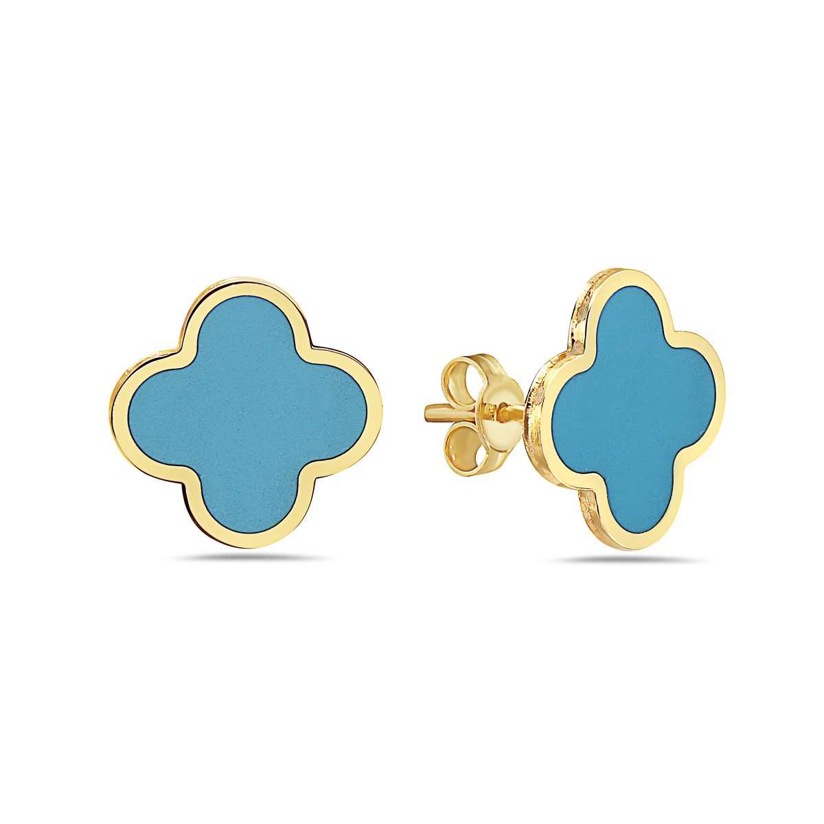 Birmingham Jewelry - 14K Yellow Gold Large Clover Earrings (Turquoise) - Birmingham Jewelry