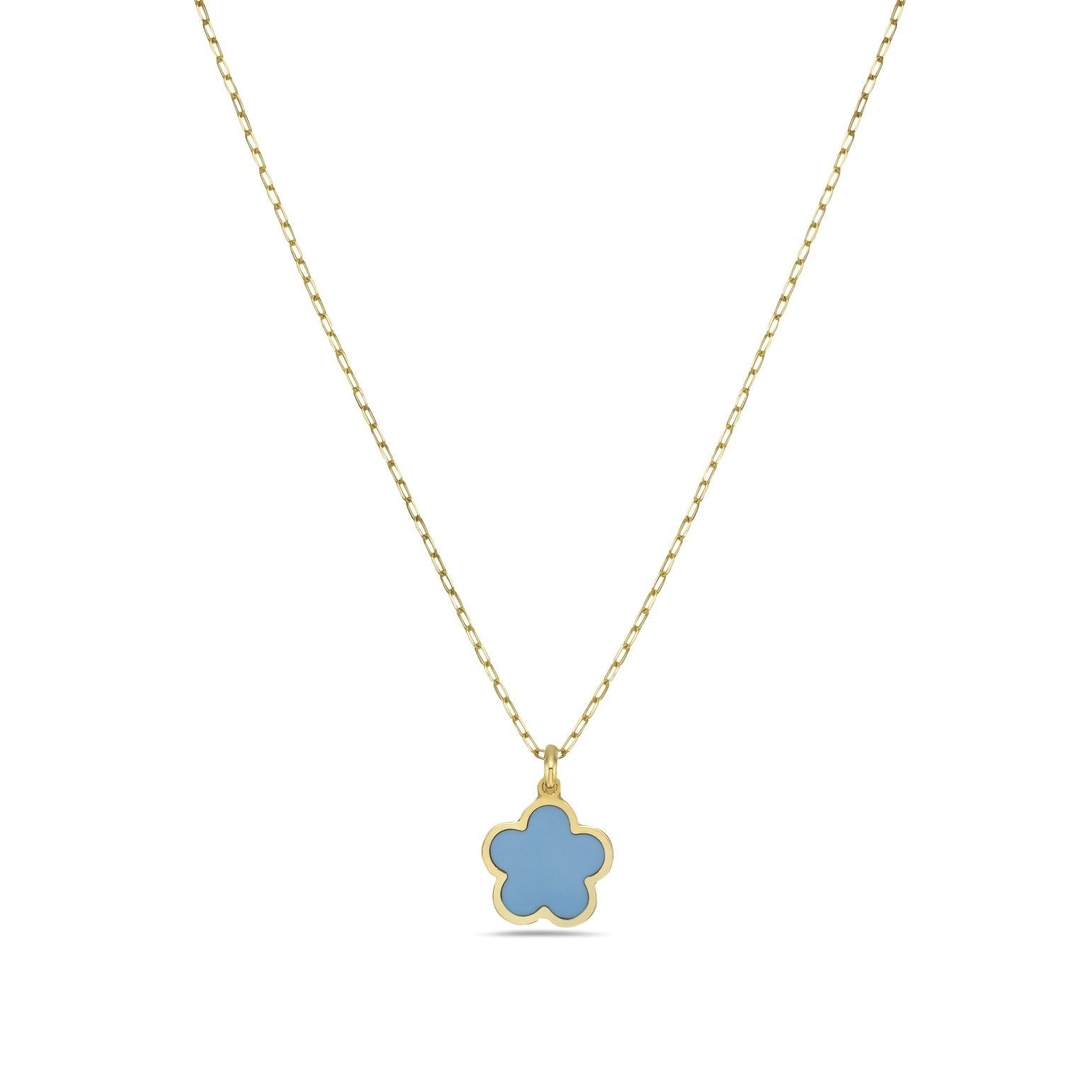 Birmingham Jewelry - 14K Yellow Gold Large Flower Pendant Necklace (Turquoise) - Birmingham Jewelry