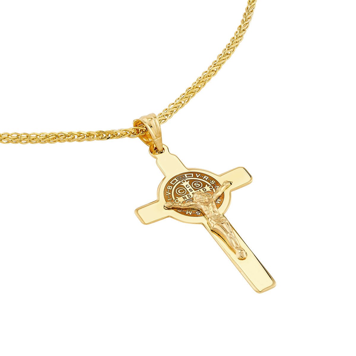 14K Yellow Gold Laser Engraved San Benito Crucifix Birmingham Jewelry Pendant Birmingham Jewelry