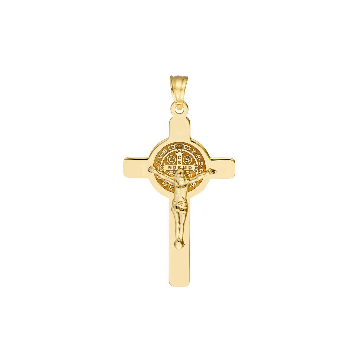 14K Yellow Gold Laser Engraved San Benito Crucifix Birmingham Jewelry Pendant Birmingham Jewelry