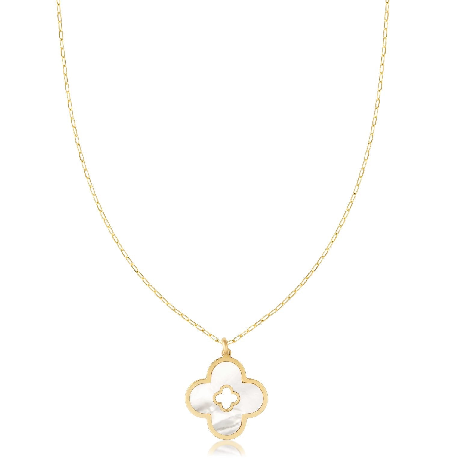 Birmingham Jewelry - 14K Yellow Gold Lucky Clover Cut - Out Pendant Necklace (MOP) - Birmingham Jewelry