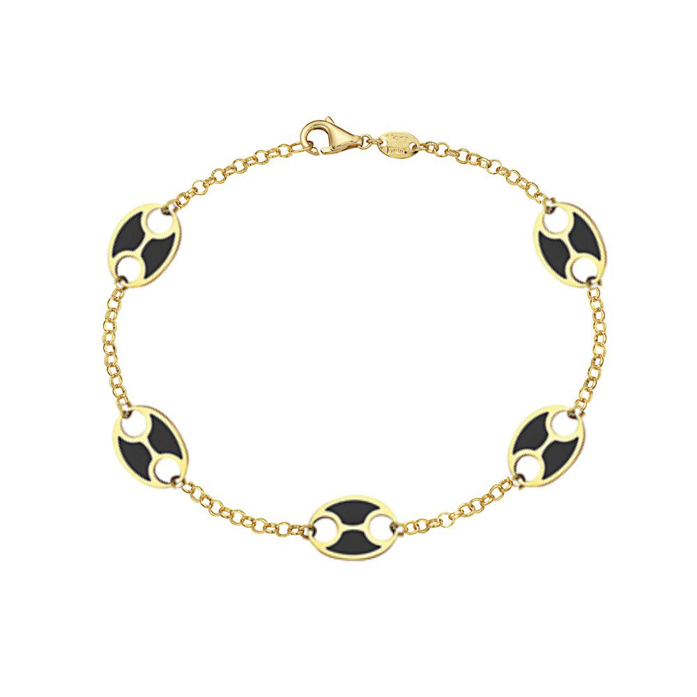 Birmingham Jewelry - 14K Yellow Gold Mariner Station Bracelet (Onyx) - Birmingham Jewelry