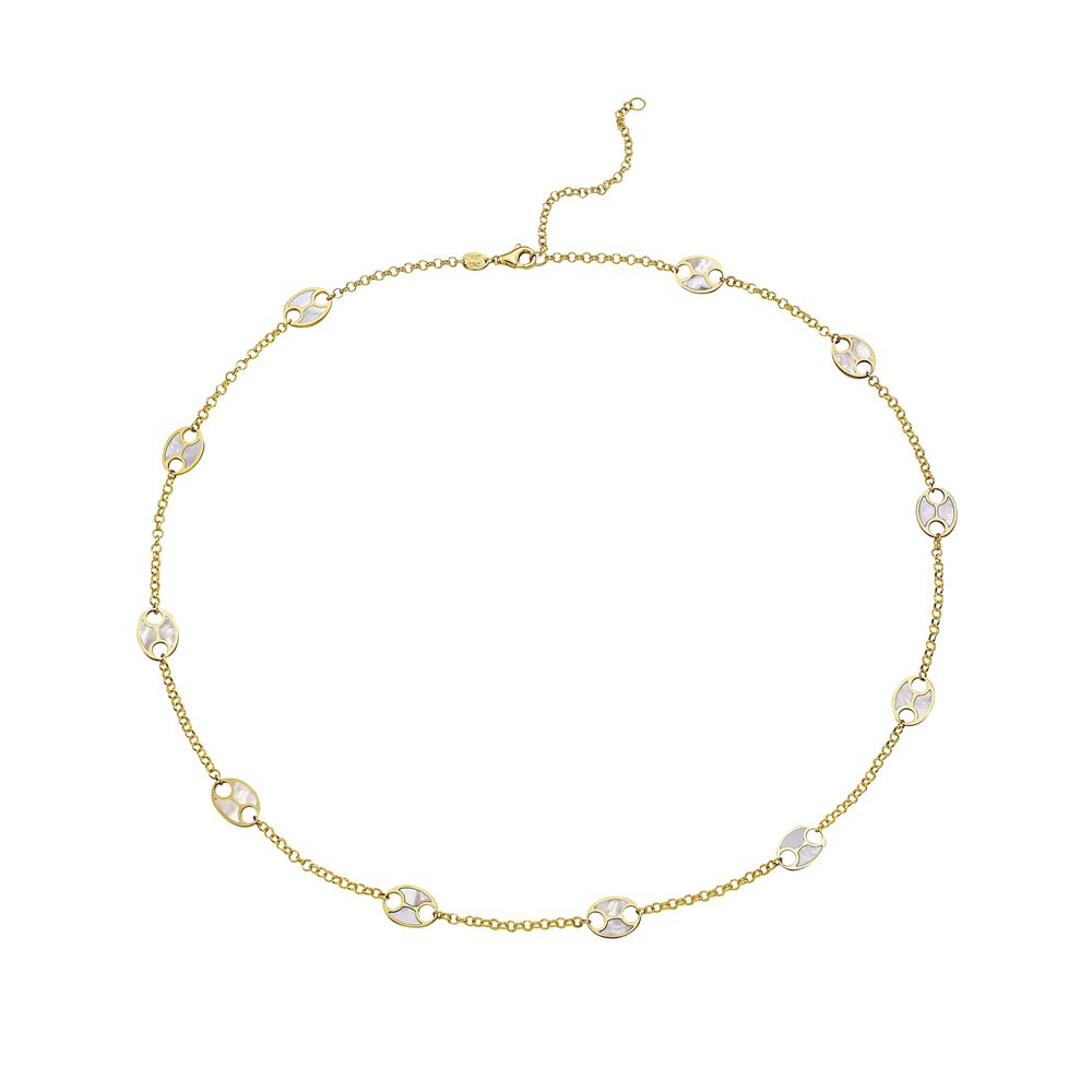 Birmingham Jewelry - 14K Yellow Gold Mariner Station Necklace (MOP) - Birmingham Jewelry