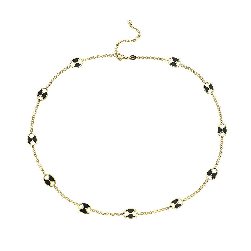 Birmingham Jewelry - 14K Yellow Gold Mariner Station Necklace (Onyx) - Birmingham Jewelry