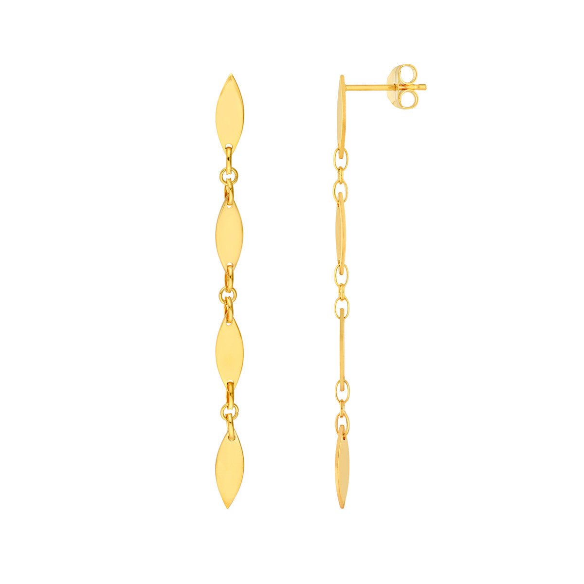 Birmingham Jewelry - 14K Yellow Gold Mirror Long Diamond Shape Link Dangle Earrings - Birmingham Jewelry