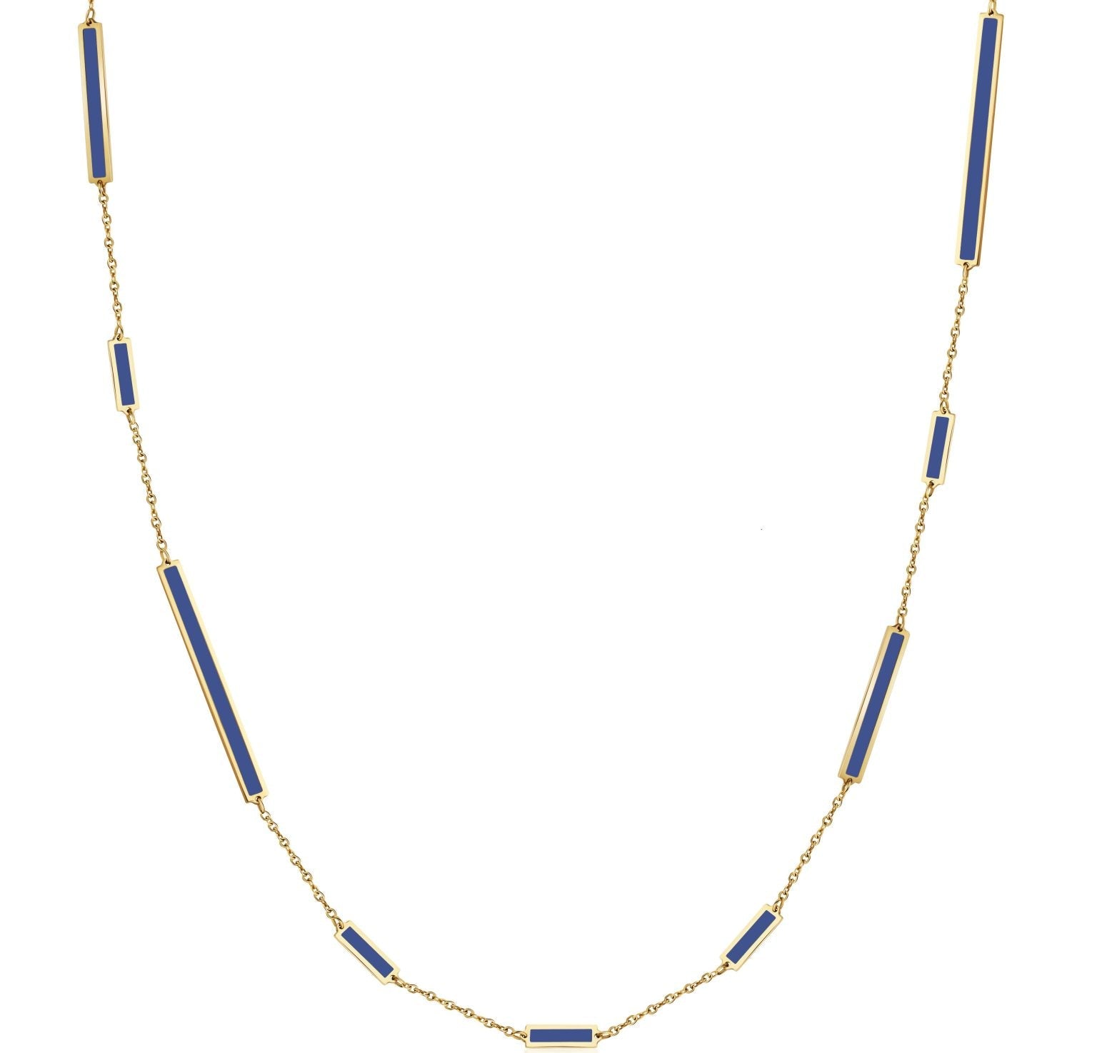 Birmingham Jewelry - 14K Yellow Gold Mix Bar Station Long Necklace (Lapis) - Birmingham Jewelry
