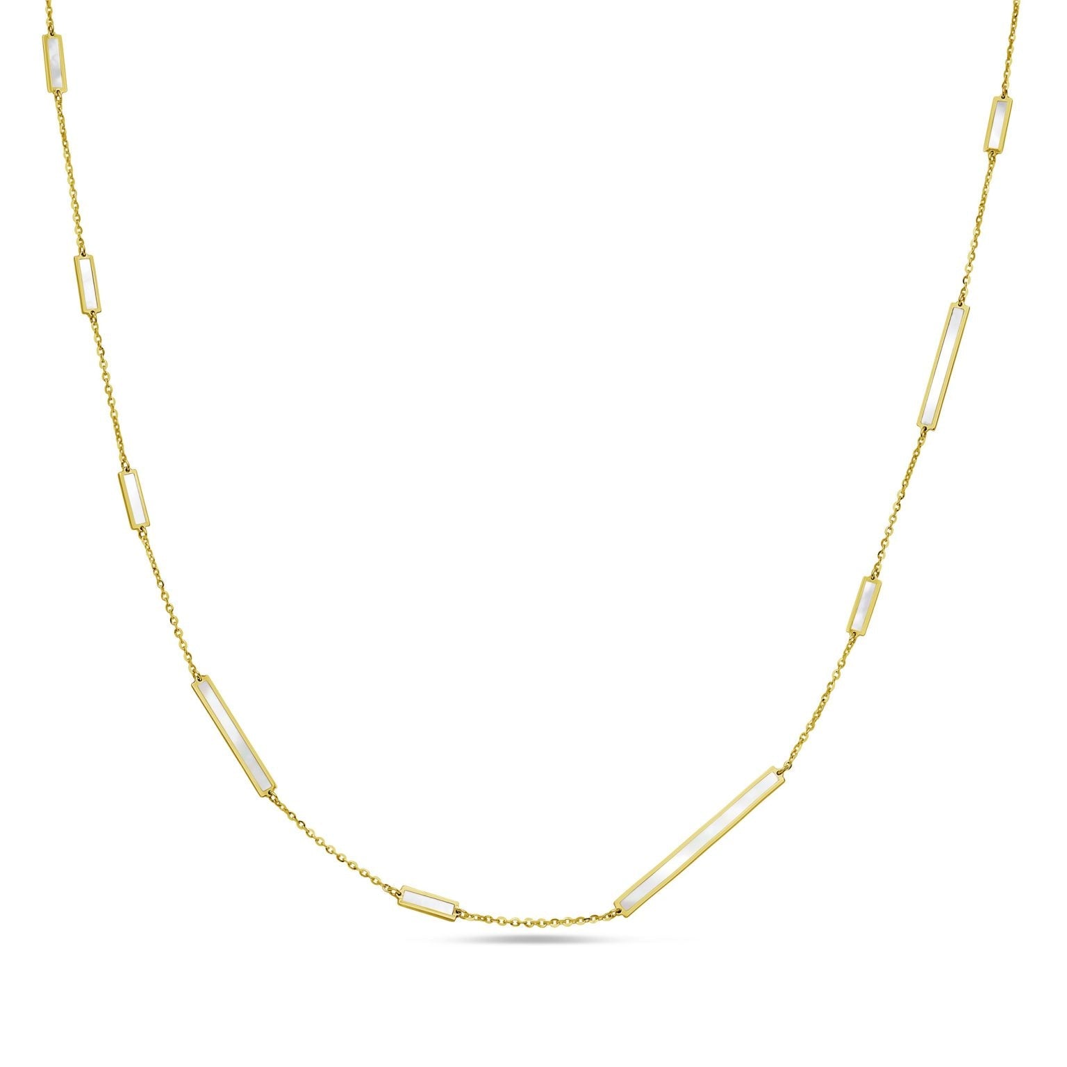 Birmingham Jewelry - 14K Yellow Gold Mix Bar Station Long Necklace (MOP) - Birmingham Jewelry